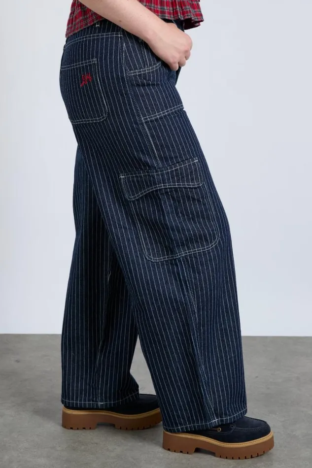 Women Damson Madder Coords Cargo Jeans 8211 Navy Pinstripe