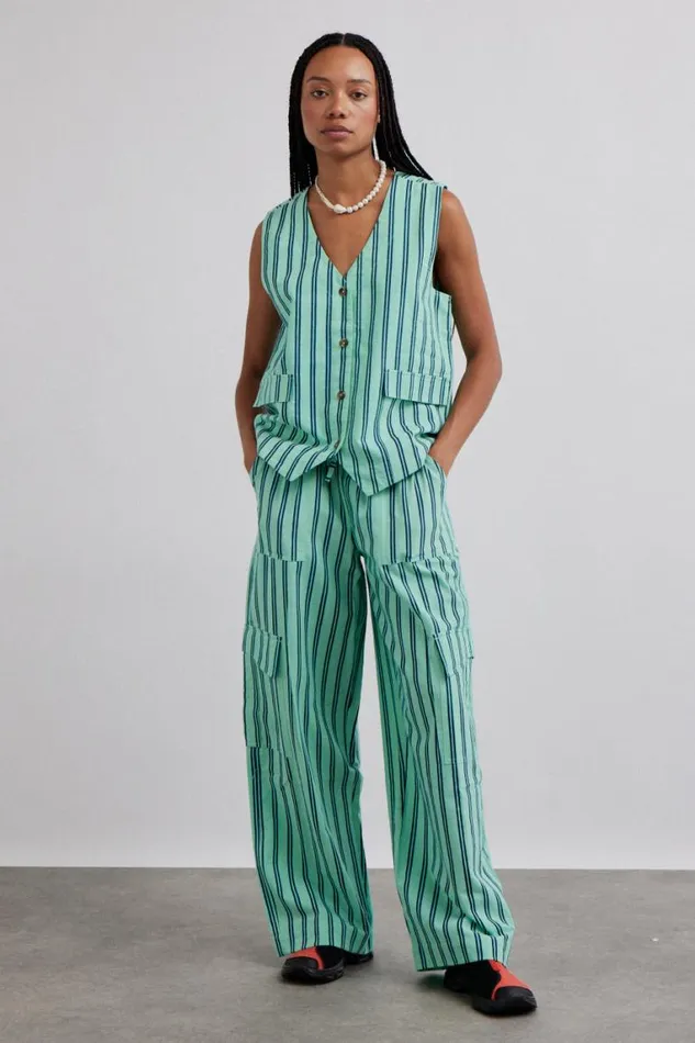 Women Damson Madder Coords Coco Oversized Waistcoat 8211 Mint Stripe