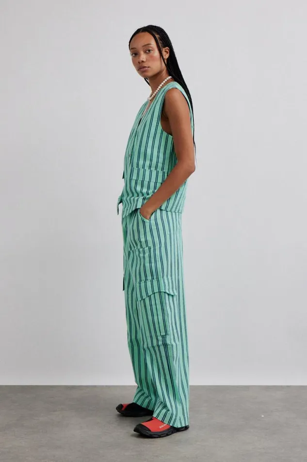 Women Damson Madder Coords Coco Oversized Waistcoat 8211 Mint Stripe