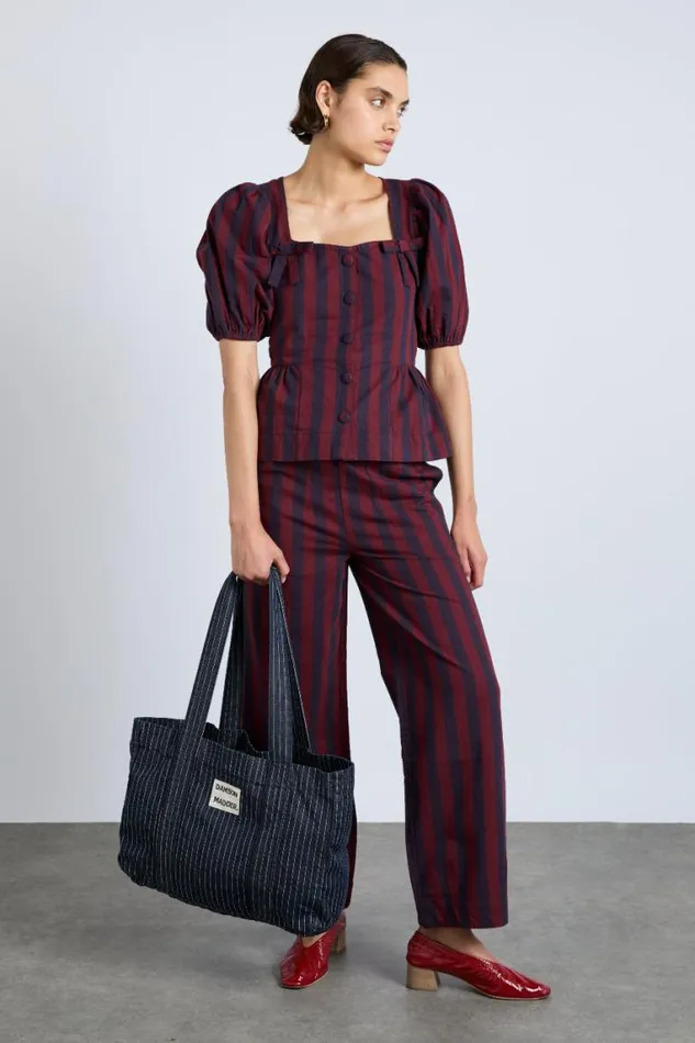 Women Damson Madder Coords Damson Tote Bag 8211 Denim Pinstripe