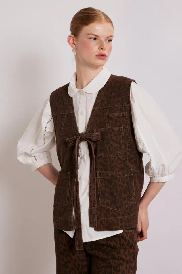 Women Damson Madder Coords Dilly Denim Gilet 8211 Dark Leopard