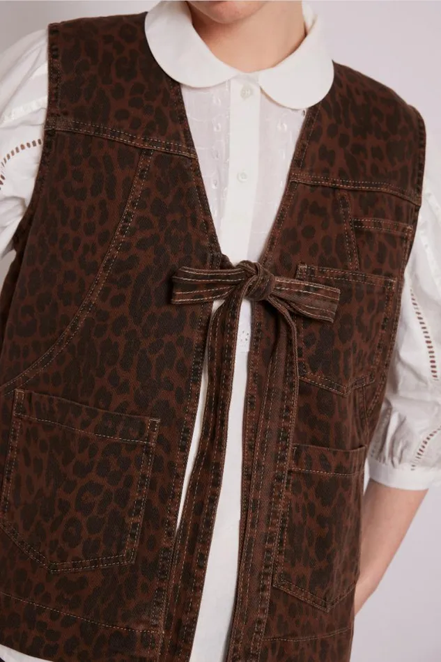 Women Damson Madder Coords Dilly Denim Gilet 8211 Dark Leopard