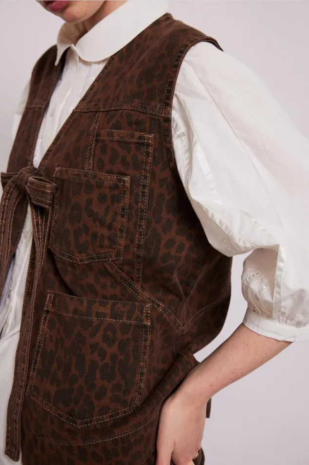 Women Damson Madder Coords Dilly Denim Gilet 8211 Dark Leopard
