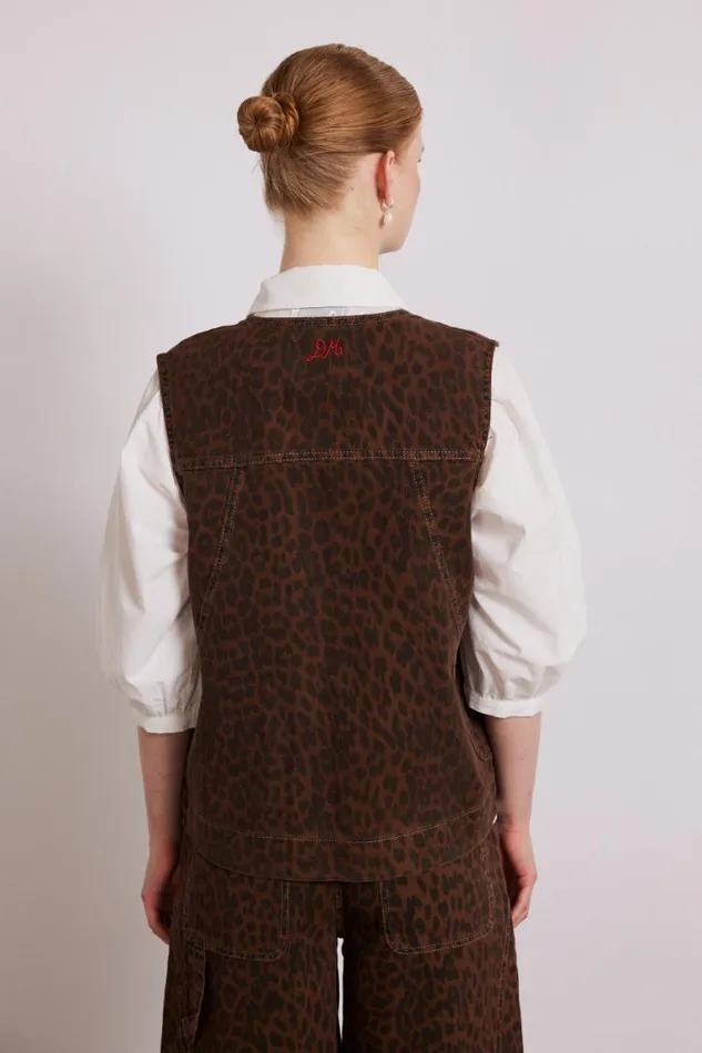 Women Damson Madder Coords Dilly Denim Gilet 8211 Dark Leopard