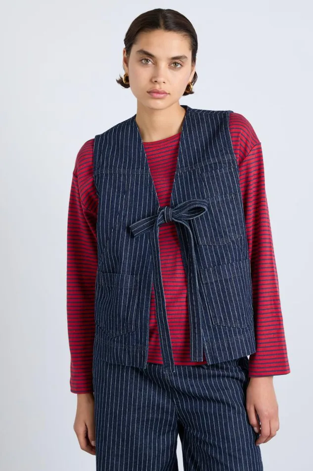 Women Damson Madder Coords Dilly Gilet 8211 Navy Pinstripe