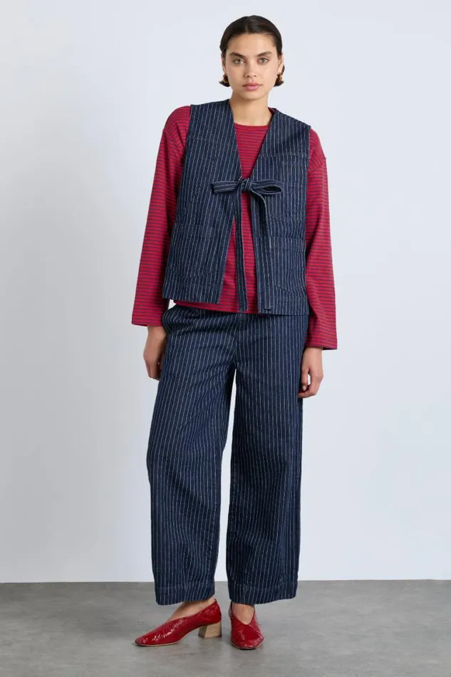 Women Damson Madder Coords Dilly Gilet 8211 Navy Pinstripe