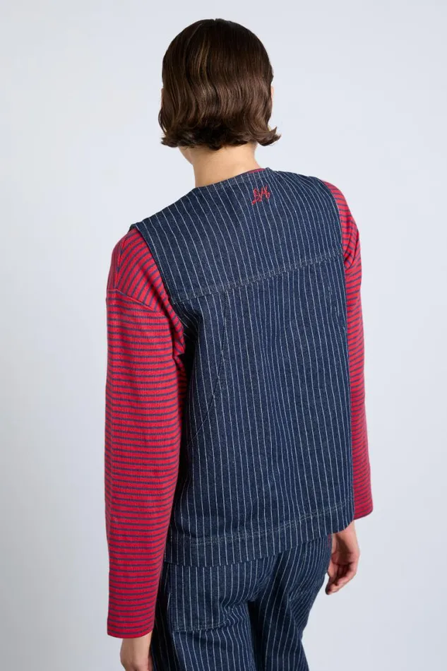 Women Damson Madder Coords Dilly Gilet 8211 Navy Pinstripe