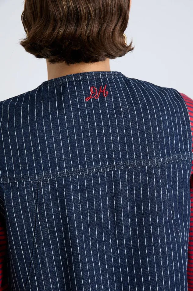 Women Damson Madder Coords Dilly Gilet 8211 Navy Pinstripe