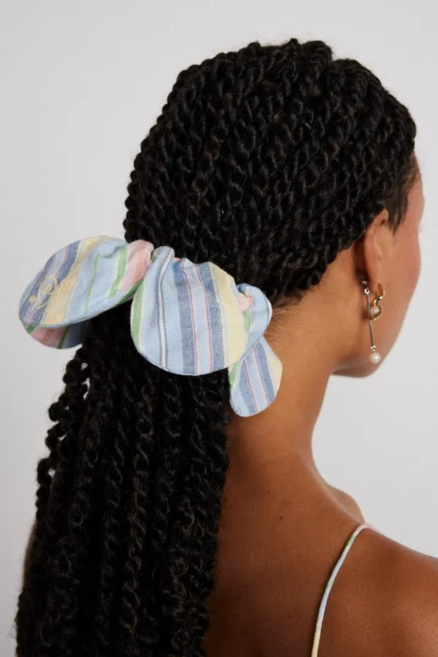 Women Damson Madder Coords Flower Scrunchie In Multi Colour Stripe