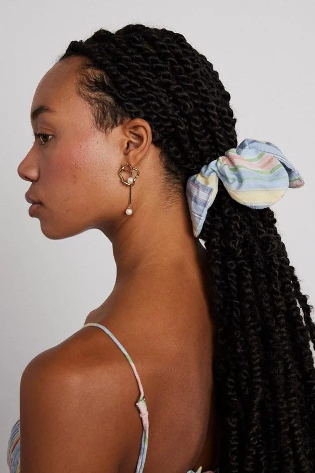 Women Damson Madder Coords Flower Scrunchie In Multi Colour Stripe