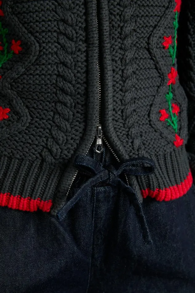 Women Damson Madder Coords Grandpa Cardigan 8211 Charcoal Cable
