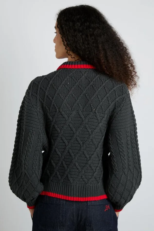 Women Damson Madder Coords Grandpa Cardigan 8211 Charcoal Cable