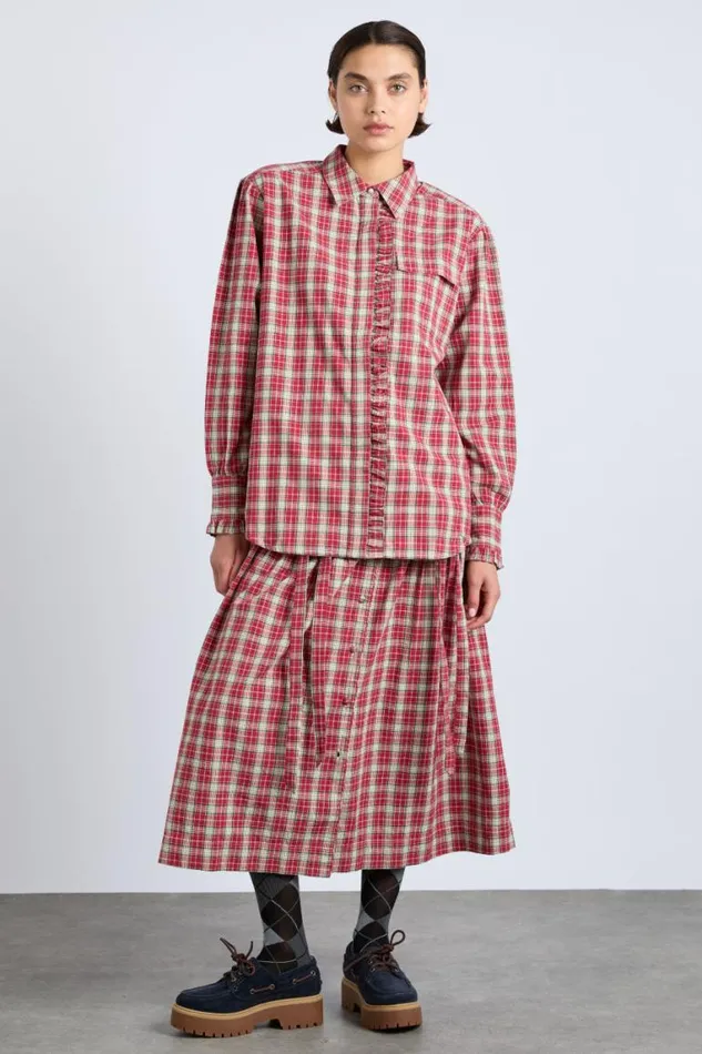 Women Damson Madder Coords Kylie Ruffle Shirt 8211 Red Check