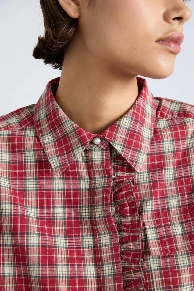 Women Damson Madder Coords Kylie Ruffle Shirt 8211 Red Check