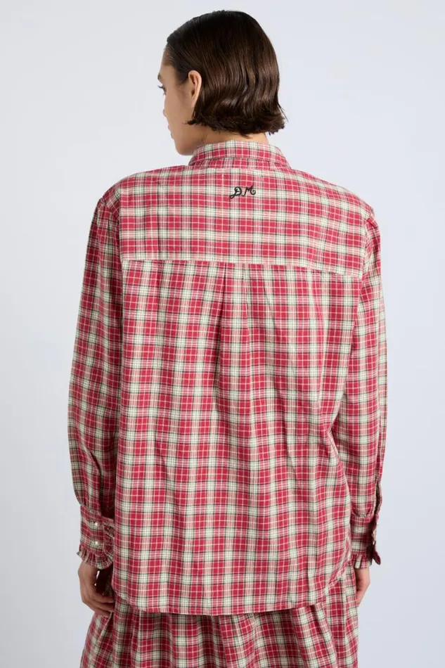 Women Damson Madder Coords Kylie Ruffle Shirt 8211 Red Check