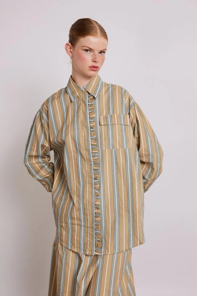 Women Damson Madder Coords Kylie Ruffle Shirt 8211 Tan Stripe