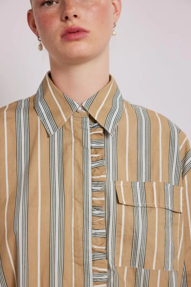 Women Damson Madder Coords Kylie Ruffle Shirt 8211 Tan Stripe