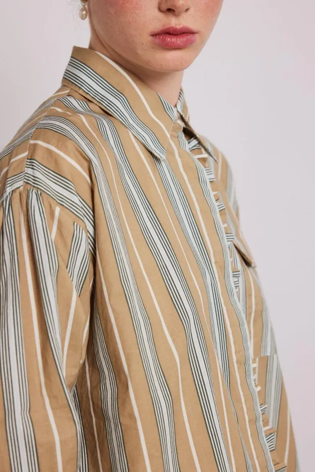 Women Damson Madder Coords Kylie Ruffle Shirt 8211 Tan Stripe