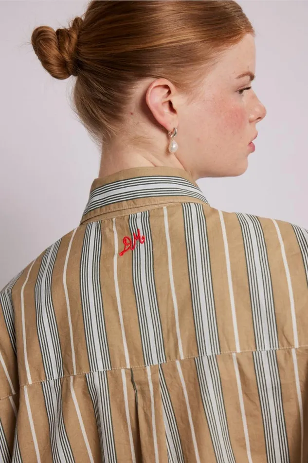 Women Damson Madder Coords Kylie Ruffle Shirt 8211 Tan Stripe