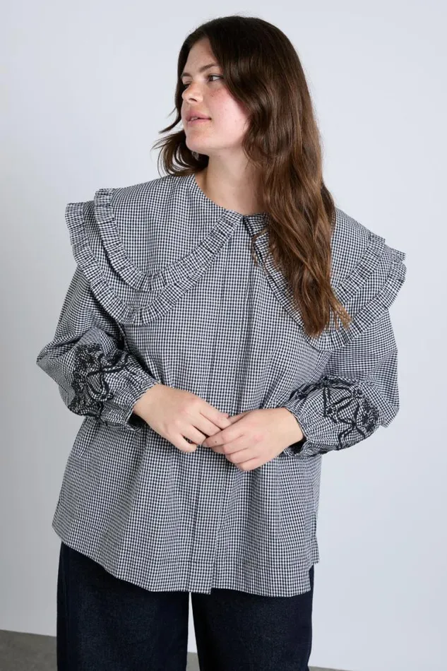 Women Damson Madder Coords Lois Double Collar Blouse 8211 Black Gingham
