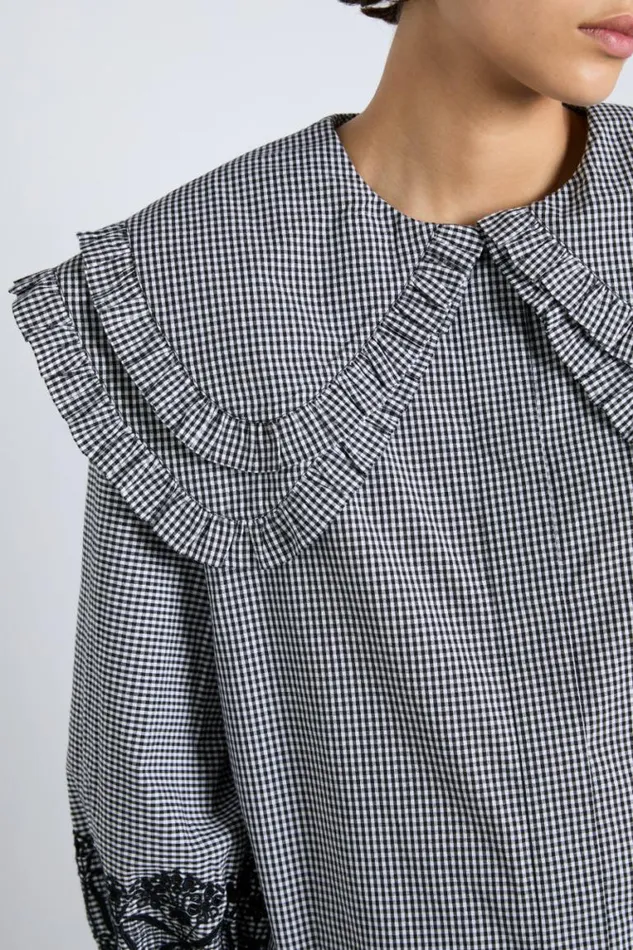 Women Damson Madder Coords Lois Double Collar Blouse 8211 Black Gingham