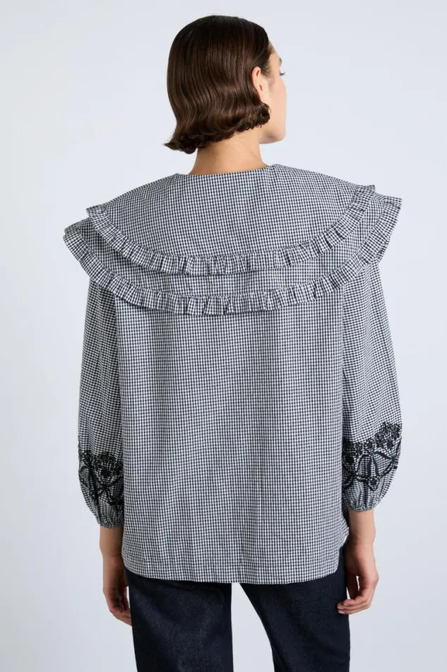 Women Damson Madder Coords Lois Double Collar Blouse 8211 Black Gingham