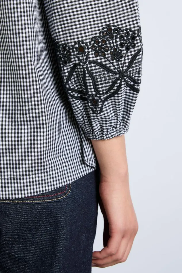 Women Damson Madder Coords Lois Double Collar Blouse 8211 Black Gingham