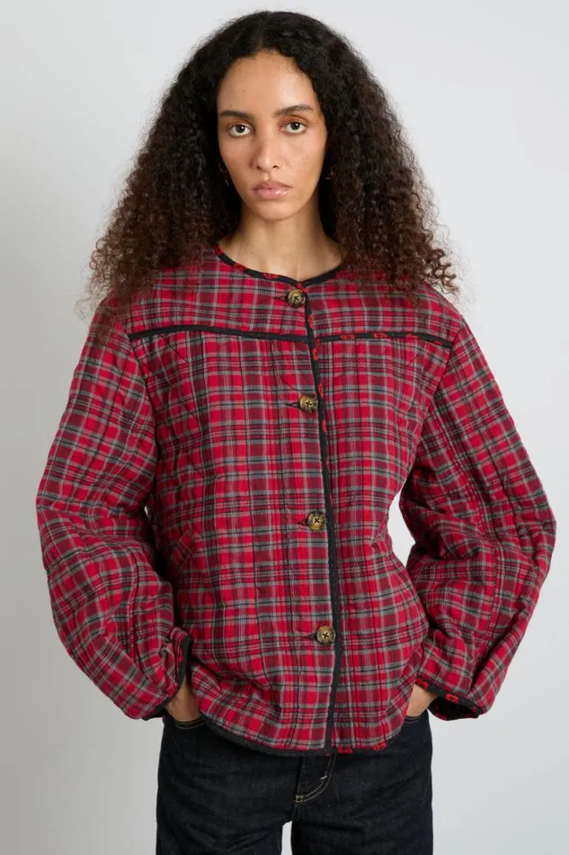 Women Damson Madder Coords Macy Quilted Jacket 8211 Red Check