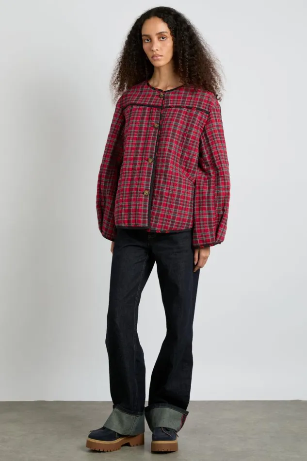 Women Damson Madder Coords Macy Quilted Jacket 8211 Red Check