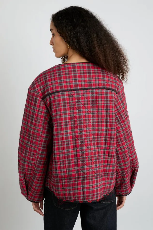 Women Damson Madder Coords Macy Quilted Jacket 8211 Red Check