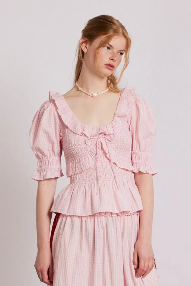 Women Damson Madder Coords Meghan Blouse 8211 Pink Gingham
