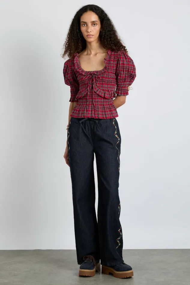 Women Damson Madder Coords Meghan Blouse 8211 Red Check