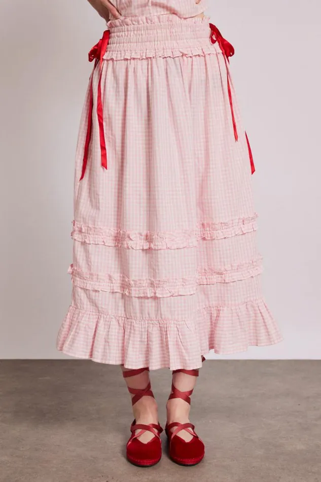 Women Damson Madder Coords Olivia Ruffle Skirt 8211 Pink Gingham
