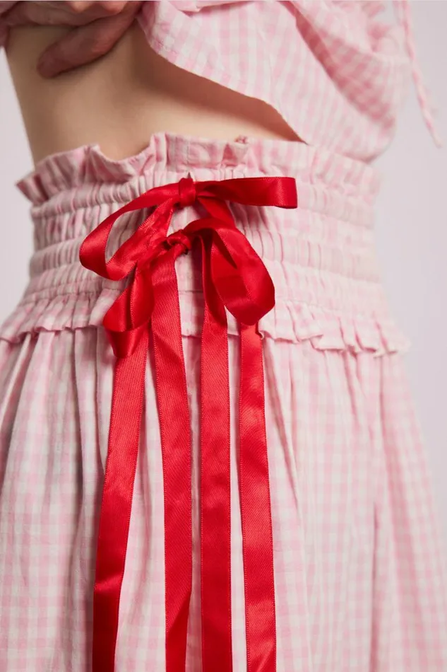 Women Damson Madder Coords Olivia Ruffle Skirt 8211 Pink Gingham