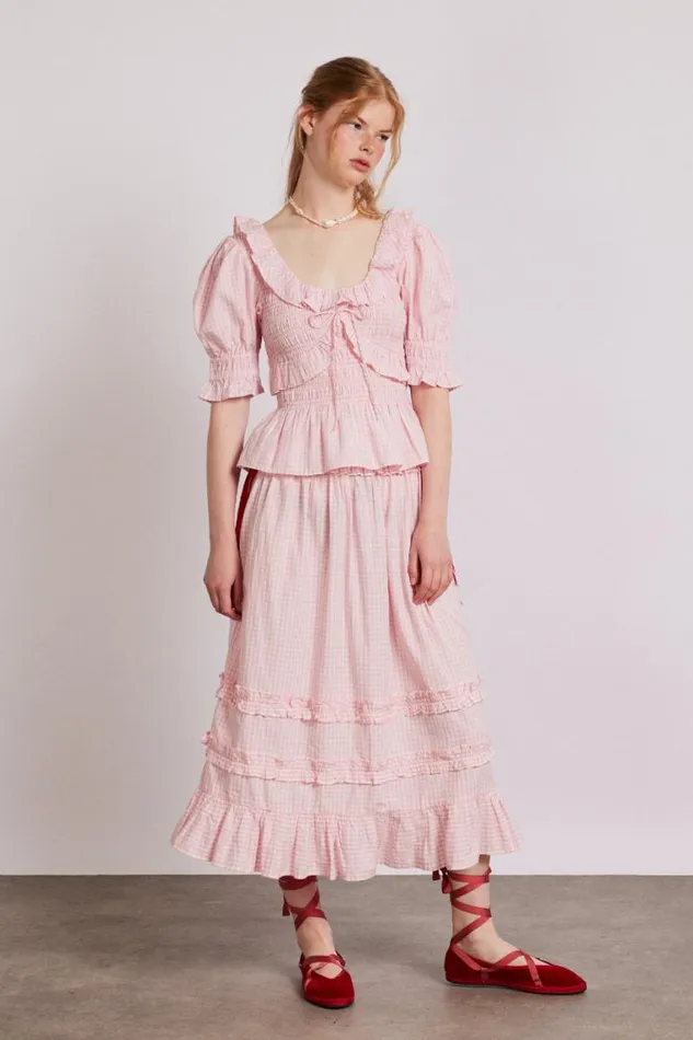Women Damson Madder Coords Olivia Ruffle Skirt 8211 Pink Gingham