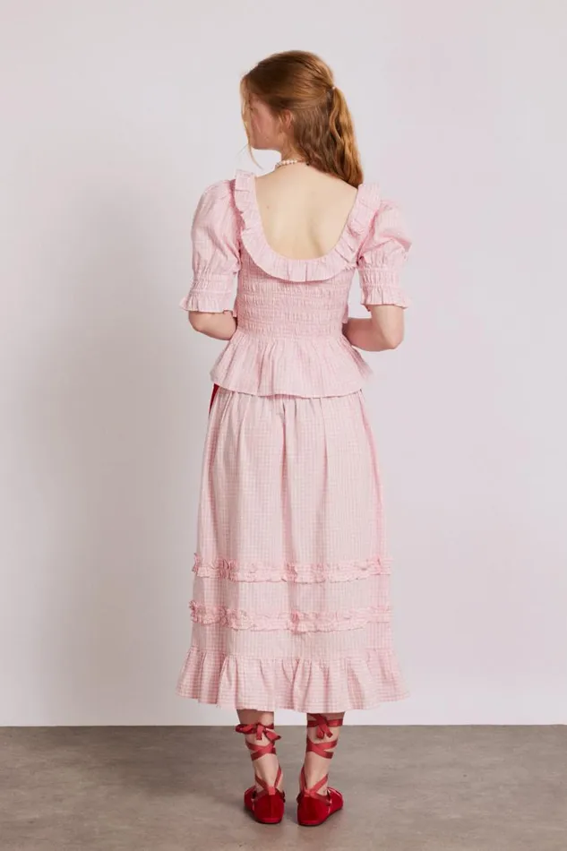 Women Damson Madder Coords Olivia Ruffle Skirt 8211 Pink Gingham