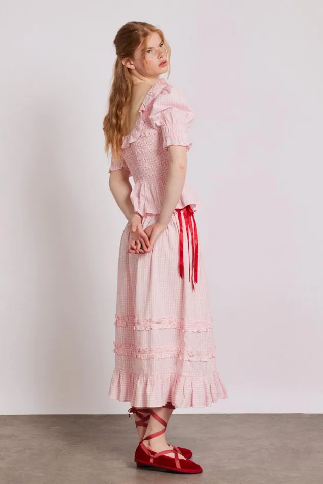 Women Damson Madder Coords Olivia Ruffle Skirt 8211 Pink Gingham