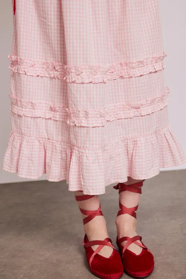 Women Damson Madder Coords Olivia Ruffle Skirt 8211 Pink Gingham