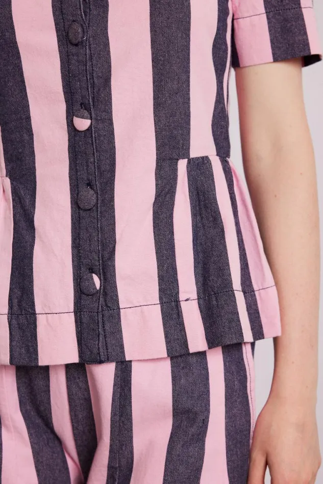 Women Damson Madder Coords Philly Peplum Blouse 8211 Pink Blue Stripe