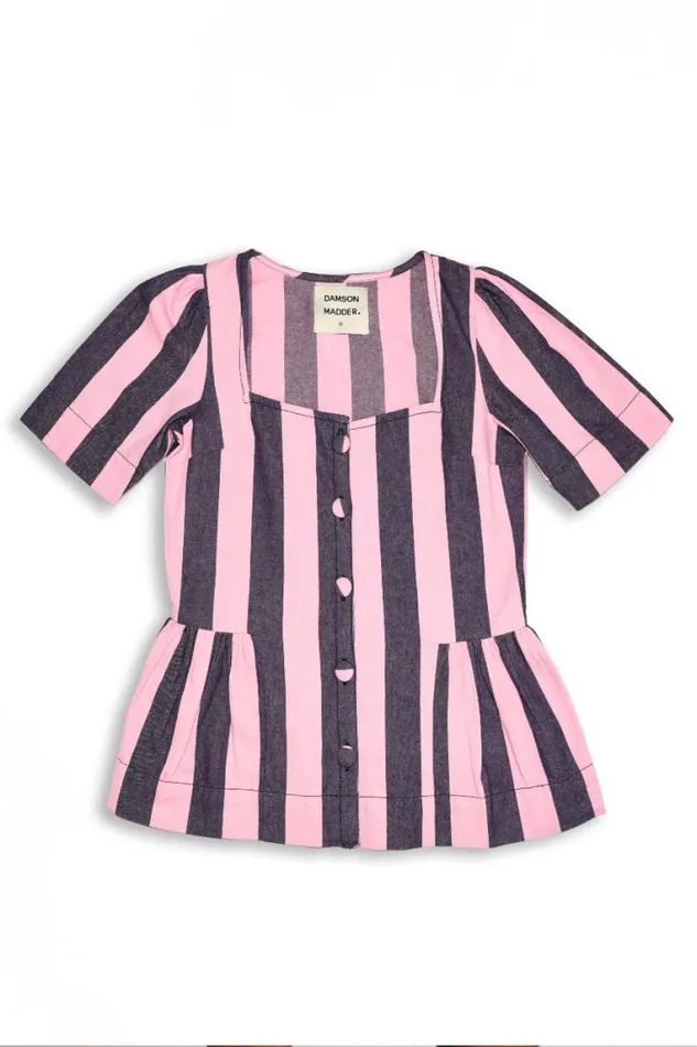 Women Damson Madder Coords Philly Peplum Blouse 8211 Pink Blue Stripe