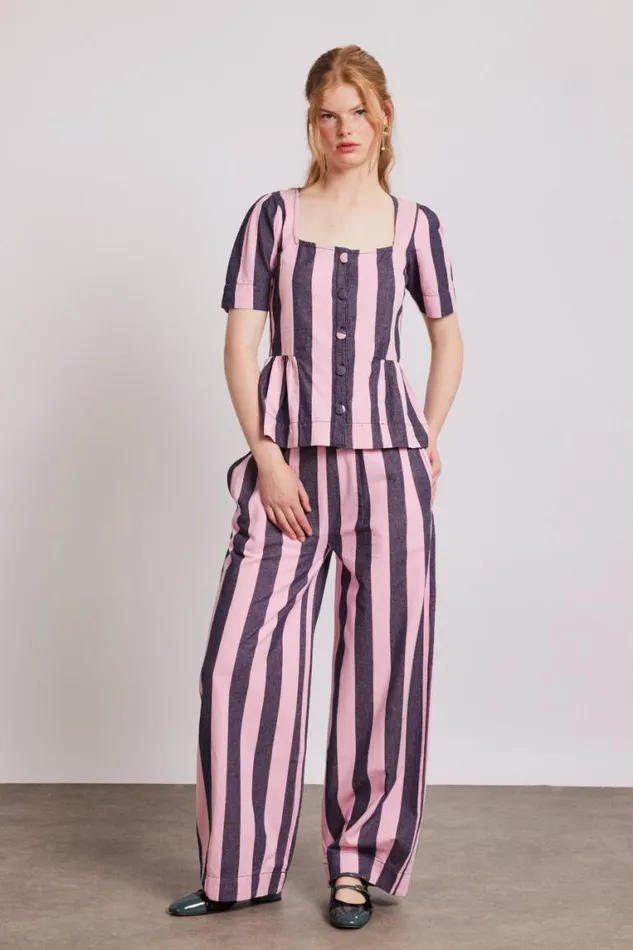 Women Damson Madder Coords Rafe Pants 8211 Pink Navy Stripe