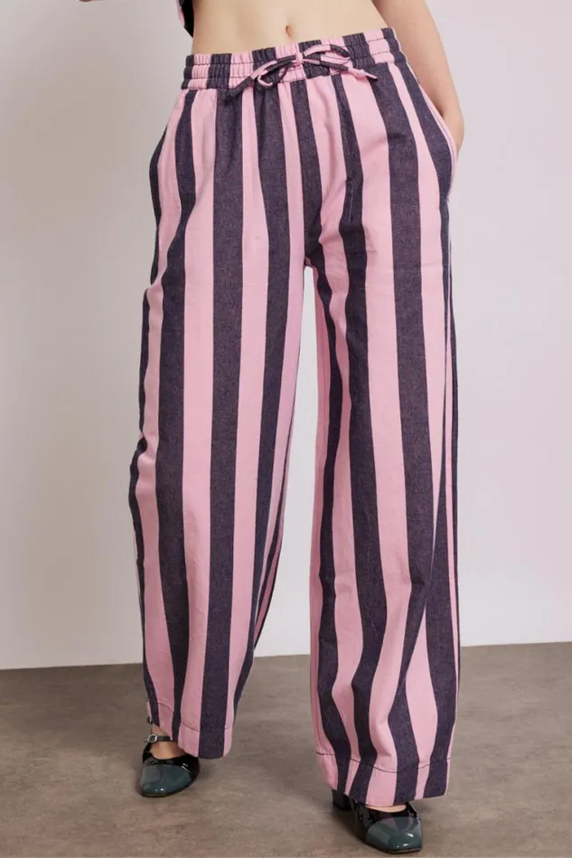Women Damson Madder Coords Rafe Pants 8211 Pink Navy Stripe