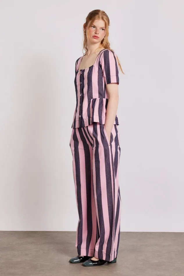 Women Damson Madder Coords Rafe Pants 8211 Pink Navy Stripe