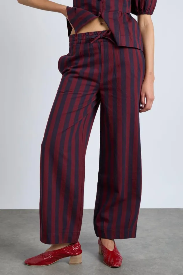 Women Damson Madder Coords Rafe Trousers Navy And Burgundy Stripe