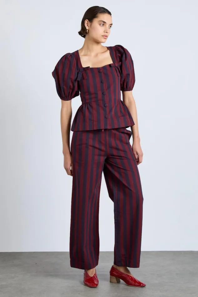 Women Damson Madder Coords Rafe Trousers Navy And Burgundy Stripe