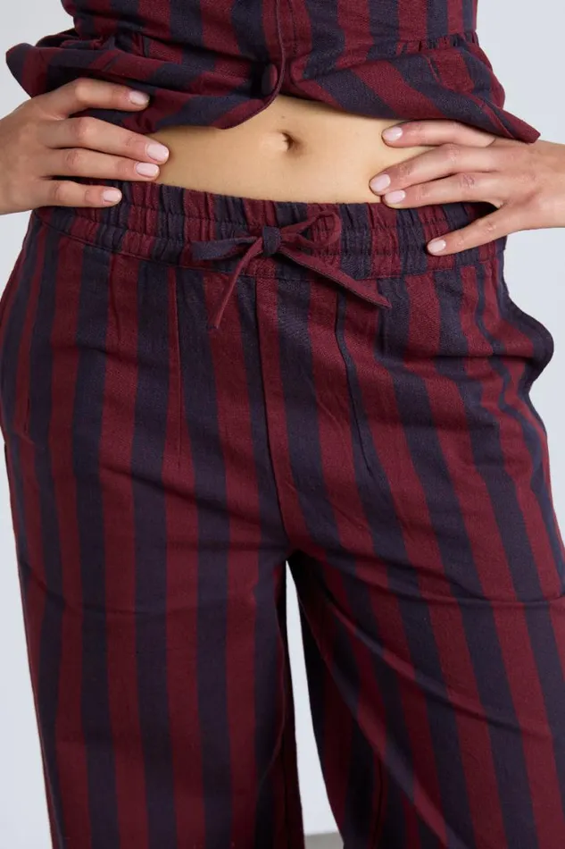 Women Damson Madder Coords Rafe Trousers Navy And Burgundy Stripe