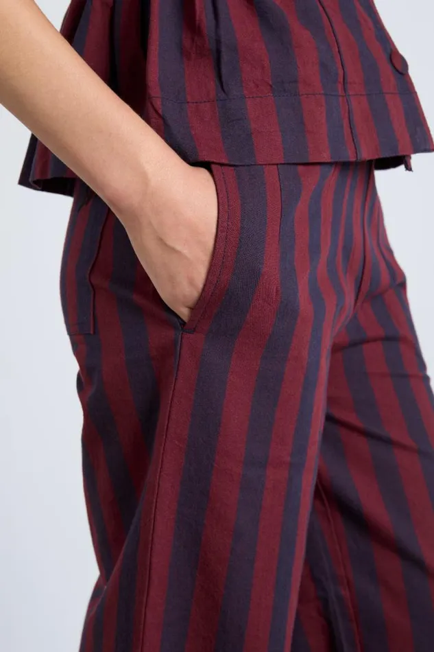Women Damson Madder Coords Rafe Trousers Navy And Burgundy Stripe