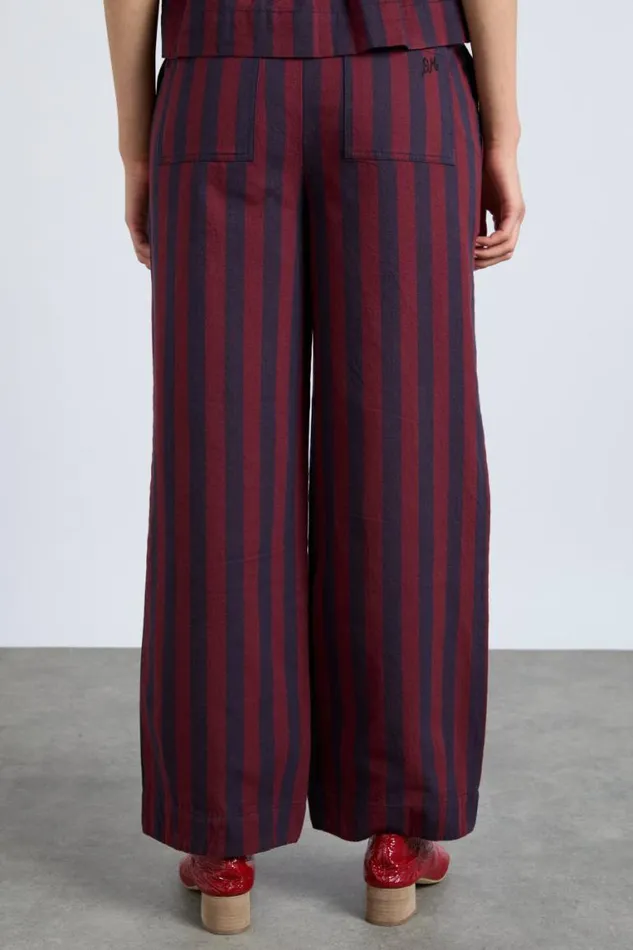 Women Damson Madder Coords Rafe Trousers Navy And Burgundy Stripe