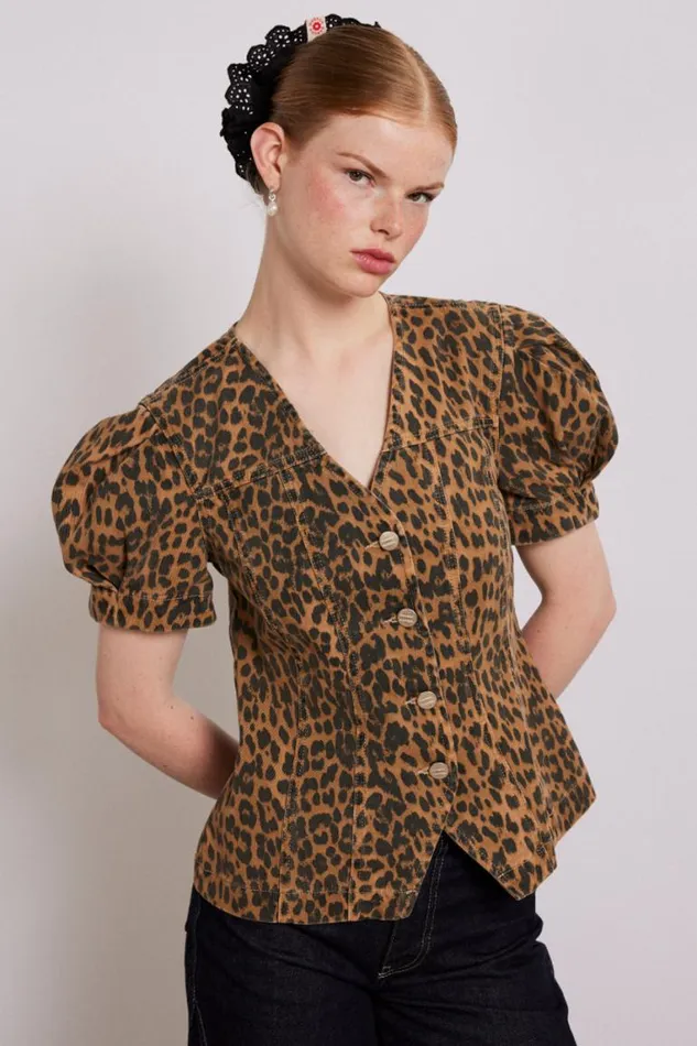 Women Damson Madder Coords Shell Denim Top 8211 Leopard