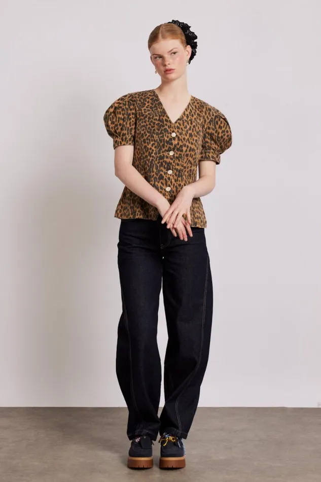 Women Damson Madder Coords Shell Denim Top 8211 Leopard